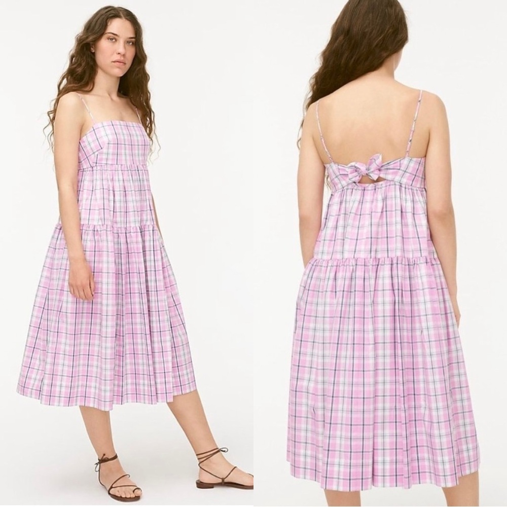 J. Crew Tie-back Tiered Poplin Dress in Violet Plaid - 18
